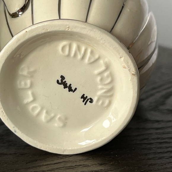 Sadler England creamer & sugar bowl in ivory & silver, Vintage. - Picture 5 of 11